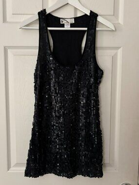 Imaginary Voyage Festive Black Sequin Racerback Tank Top Medium